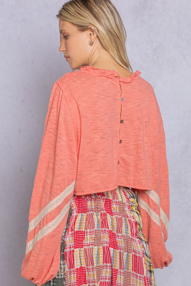 V-Neck Cropped Long Sleeve Top