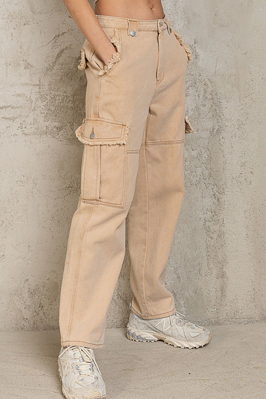 Distressed Edge Cargo Pants