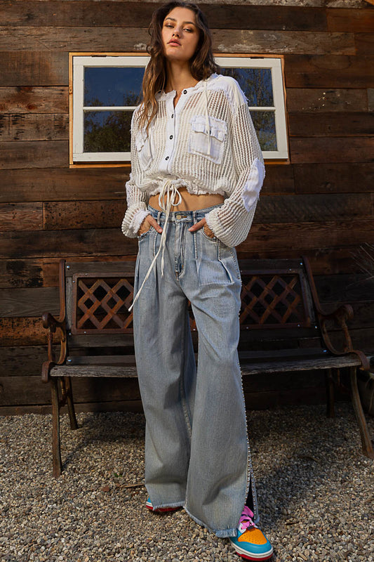 Friday Night See Through Button Down Hoodie (2 Options)