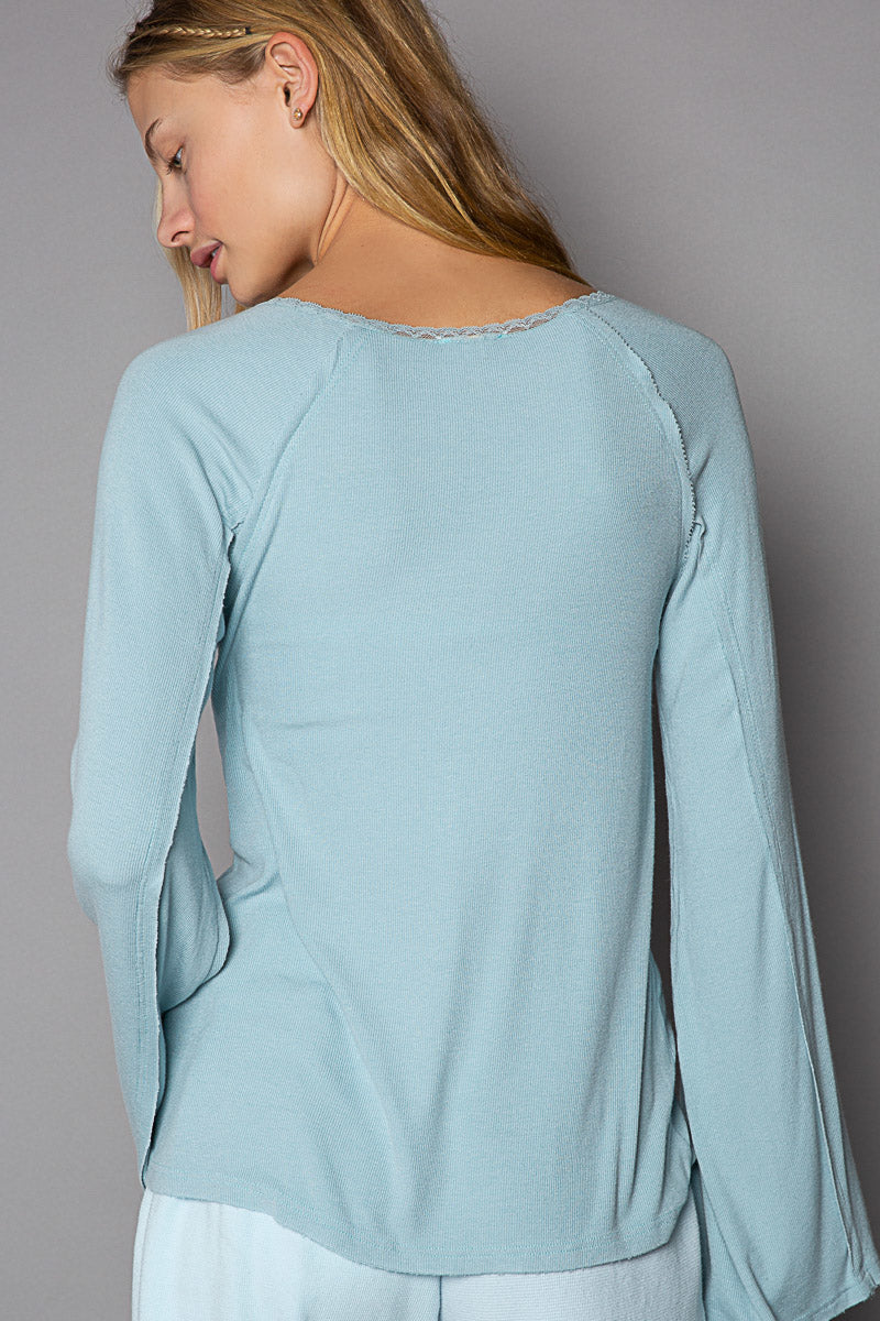 Round Neck Long Sleeve Vintage Wash Top (3 Options)