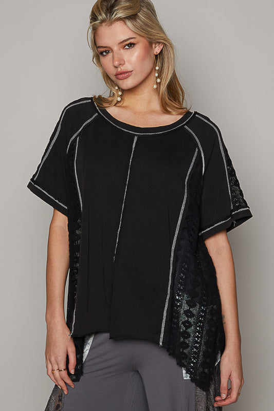 Oversized Round Neck Raglan Half Sleeve Knit Top