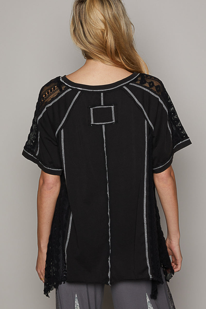 Oversized Round Neck Raglan Half Sleeve Knit Top