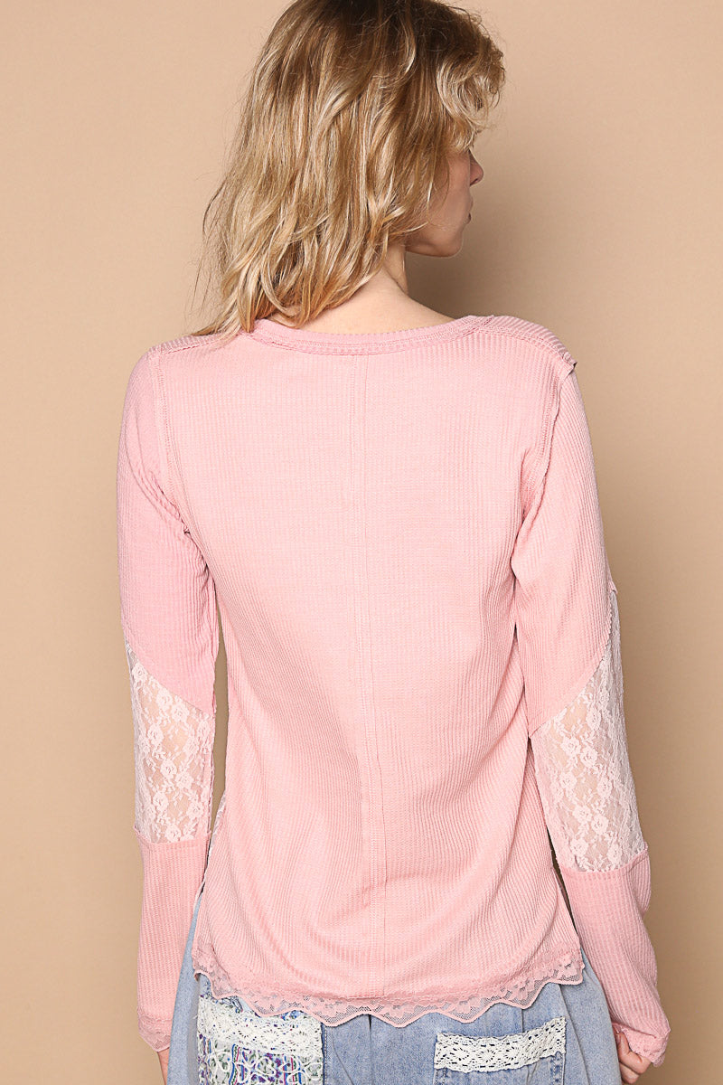 Thermal Ribbed Fitted Pink Top