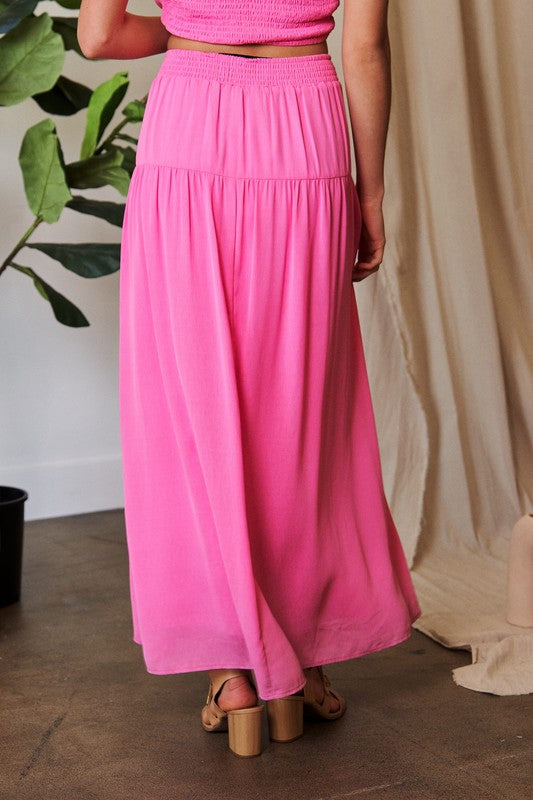 Smocked Back Waistband Ruffled Maxi Skirt