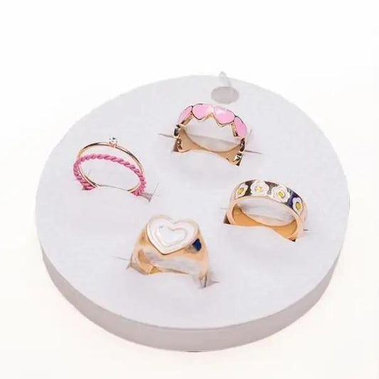 Hand Over Heart Pink Ring Set