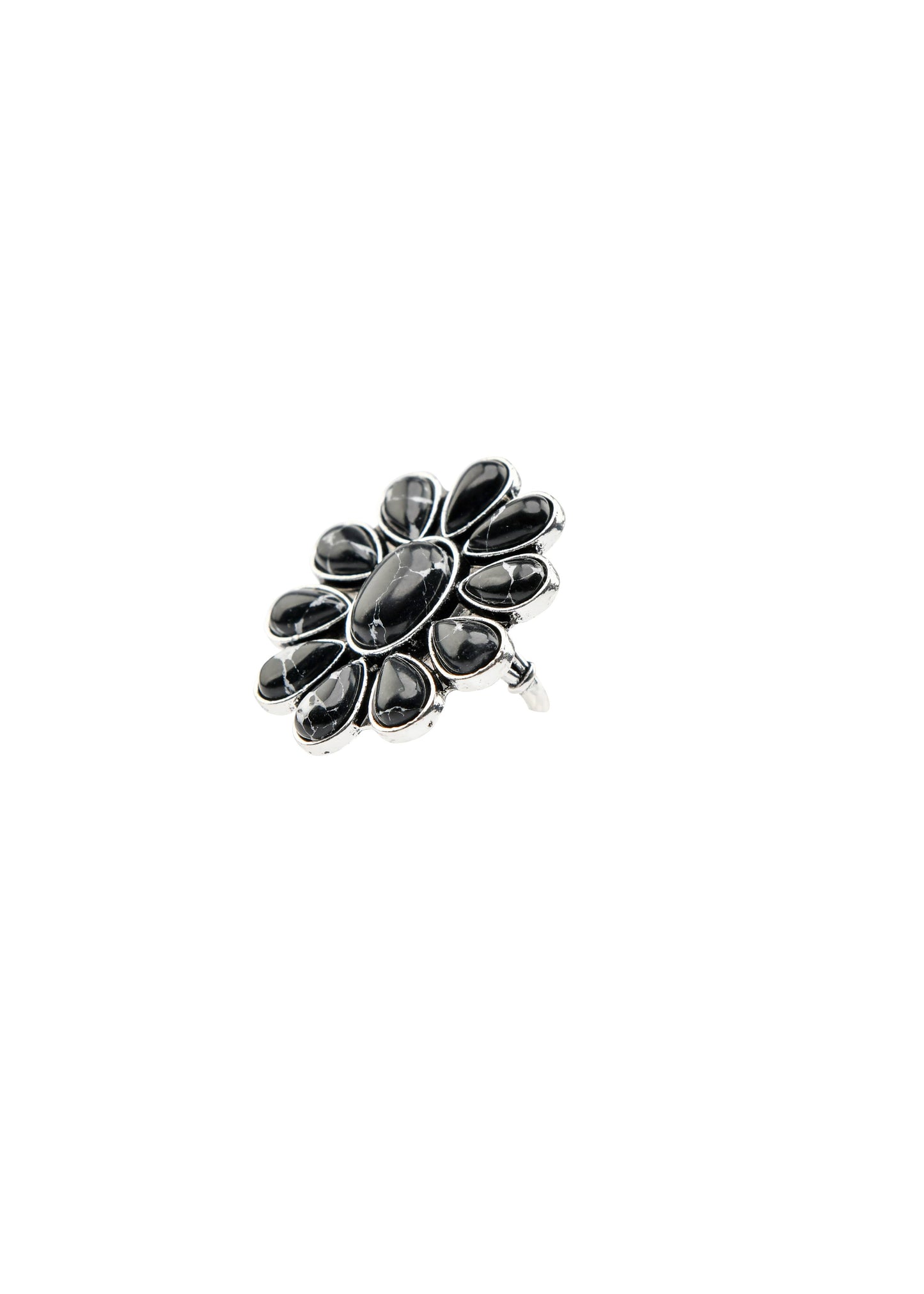 Adjustable Black Flower Cluster Ring