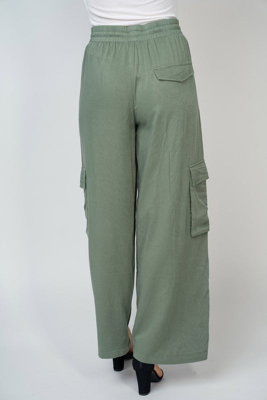 High Waisted Solid Knit Cargo Pants