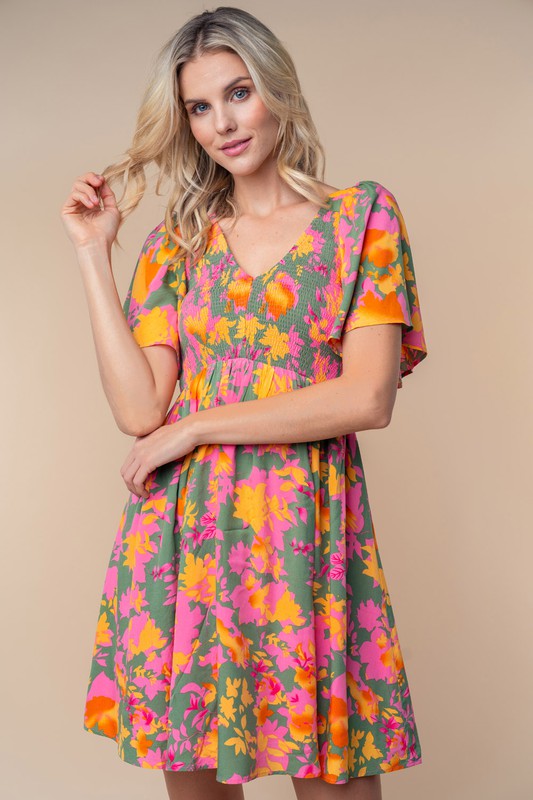 Feel the Elegance Short Sleeve Floral Print Woven Dress (2 Options)