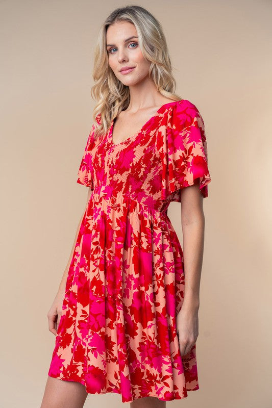Feel the Elegance Short Sleeve Floral Print Woven Dress (2 Options)