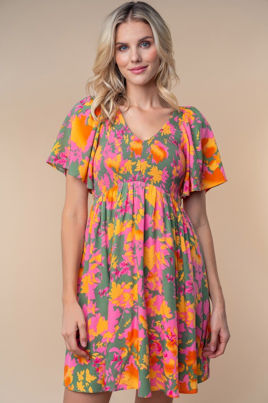 Feel the Elegance Short Sleeve Floral Print Woven Dress (2 Options)