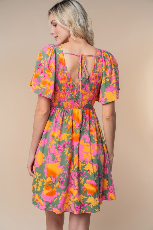 Feel the Elegance Short Sleeve Floral Print Woven Dress (2 Options)