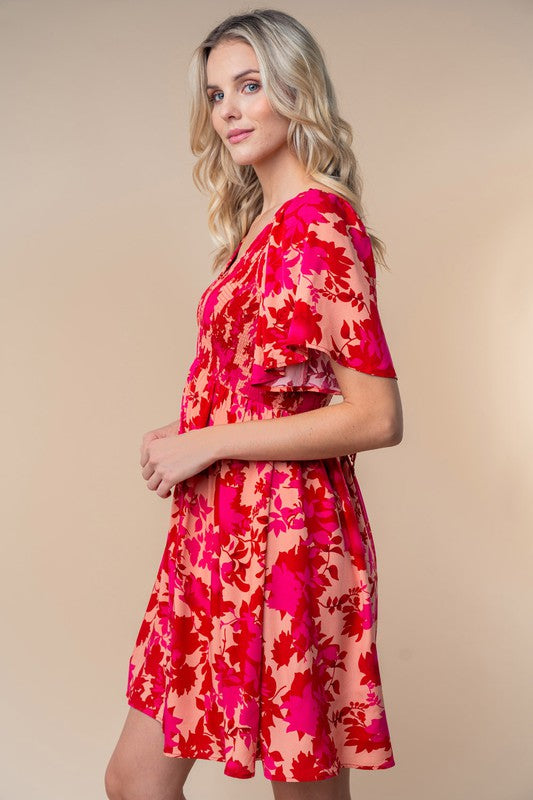 Feel the Elegance Short Sleeve Floral Print Woven Dress (2 Options)
