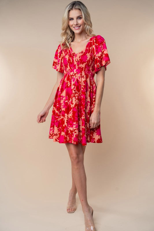 Feel the Elegance Short Sleeve Floral Print Woven Dress (2 Options)