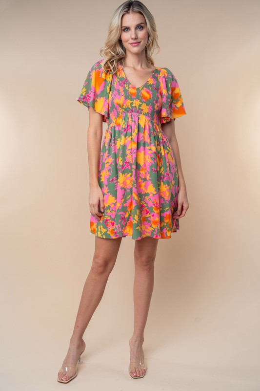 Feel the Elegance Short Sleeve Floral Print Woven Dress (2 Options)