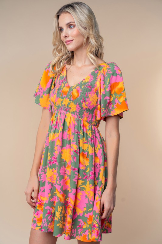 Feel the Elegance Short Sleeve Floral Print Woven Dress (2 Options)