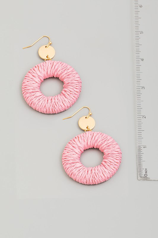 Straw Braided Hoop Dangle Earrings
