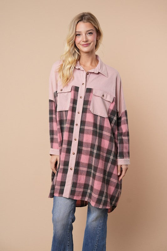 Long Sleeve Plaid Print Knit Top