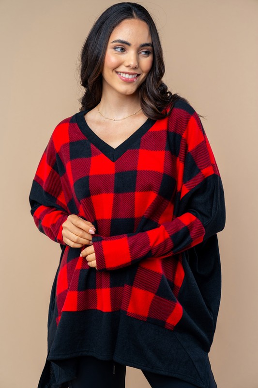 Long Sleeve Check Knit Top