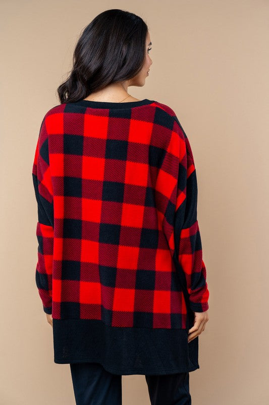 Long Sleeve Check Knit Top