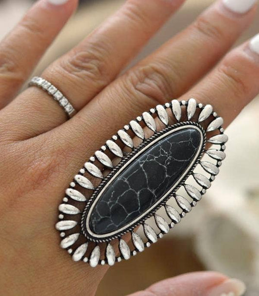 Western Oversized Oval Stone Ring