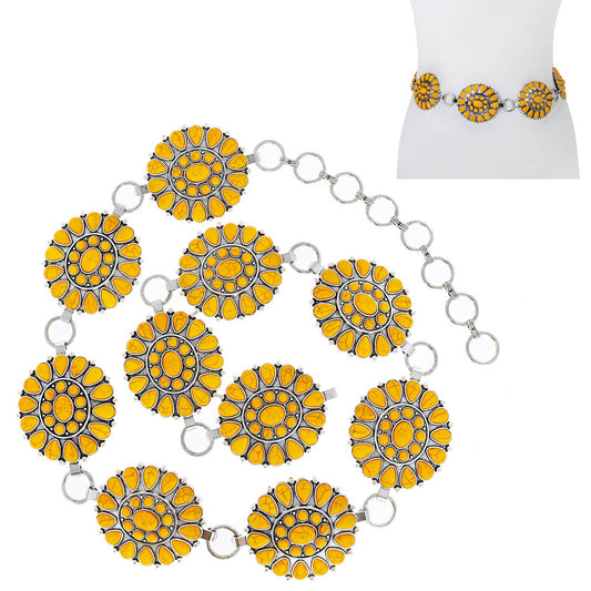 Western Style Synthetic Semi Stone Concho Chain Link Belt