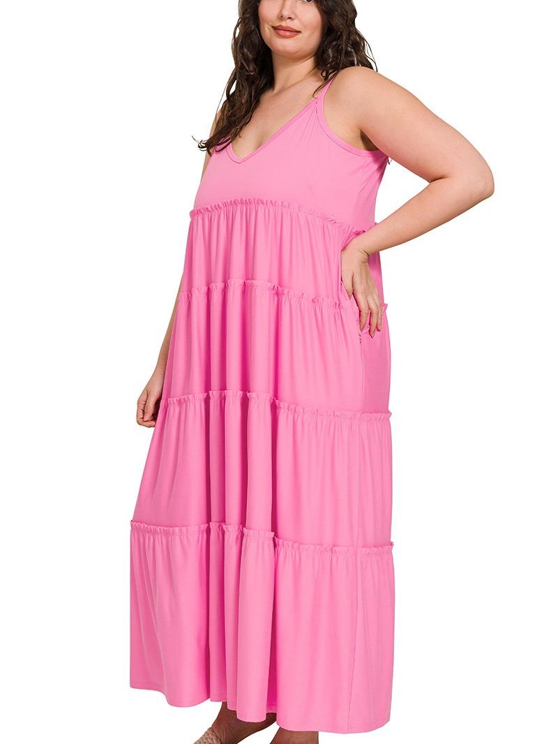 Plus Size Sunrise V-Neck Maxi Tiered Dress w/ Side Pockets!! (5 Options)
