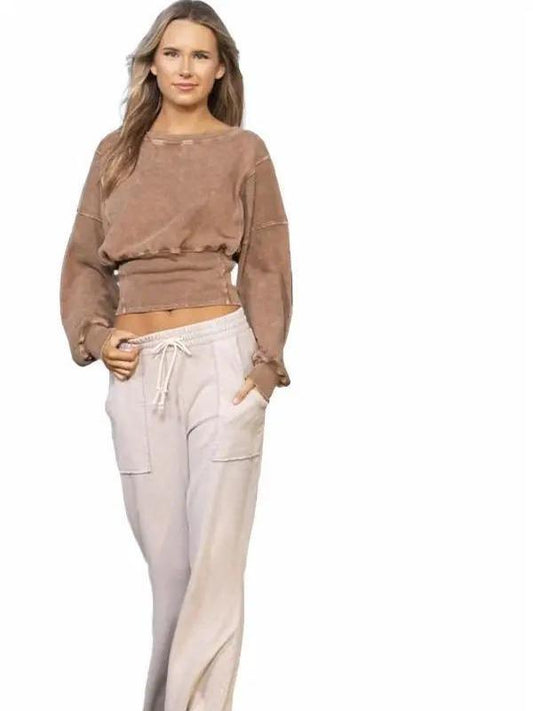 Sexy Cute Mineral Wash Bubble Crop Top