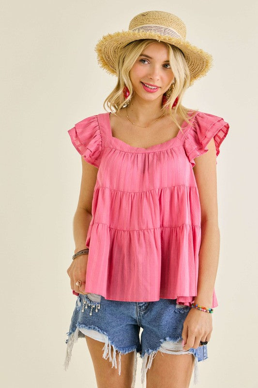 Ruffle Sleeve Baby Doll Tunic Top