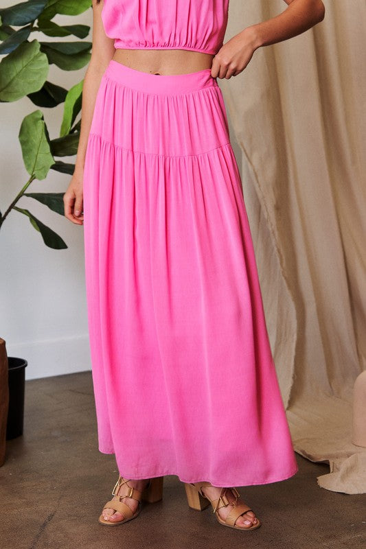 Smocked Back Waistband Ruffled Maxi Skirt