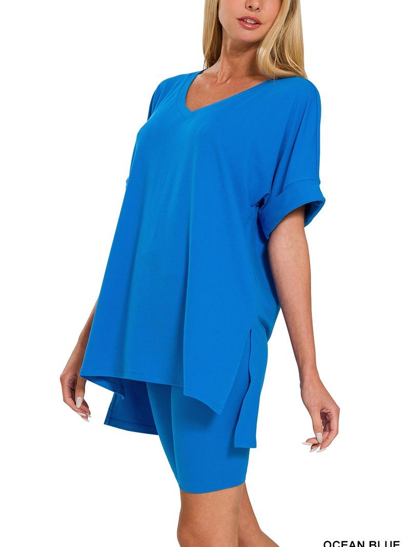 Elegant Comfort V-Neck Microfiber Top & Biker Shorts (12 Options)