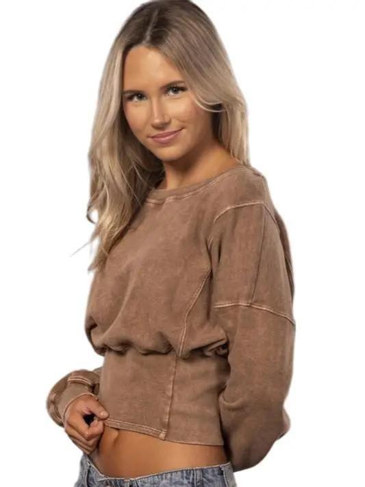 Sexy Cute Mineral Wash Bubble Crop Top