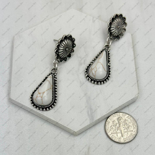 CER240805-11-SILVER-BLUE Silver metal with blue turquoise stone Earrings