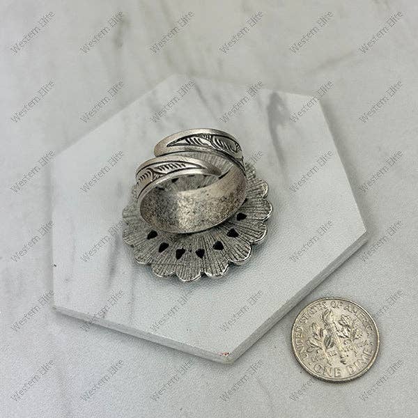 RGY251230-05-02 Silver metal with blue turquoise stone coin shape Ring
