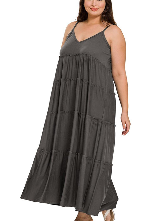 Plus Size Sunrise V-Neck Maxi Tiered Dress w/ Side Pockets!! (5 Options)
