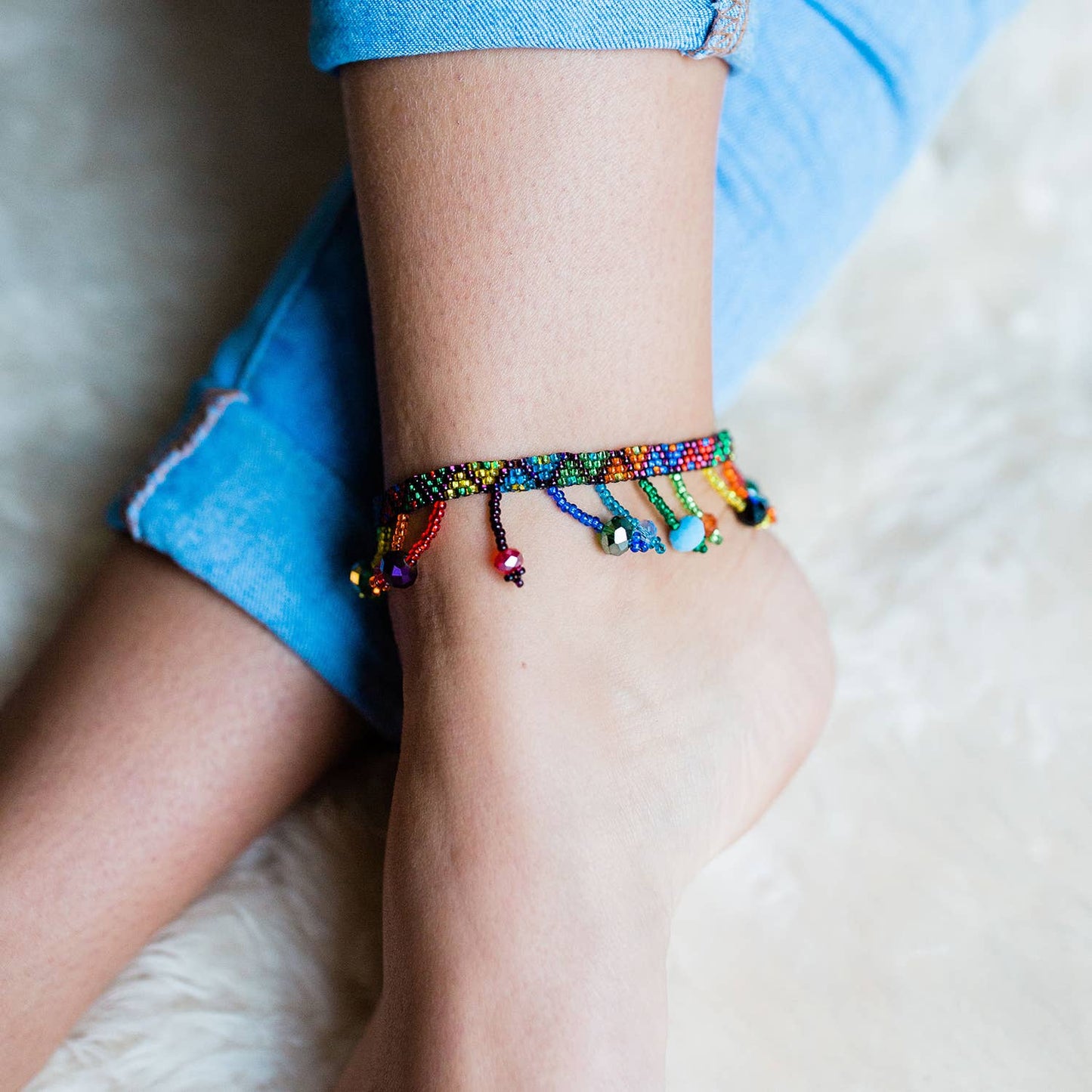 Rainbow Beaded Anklet