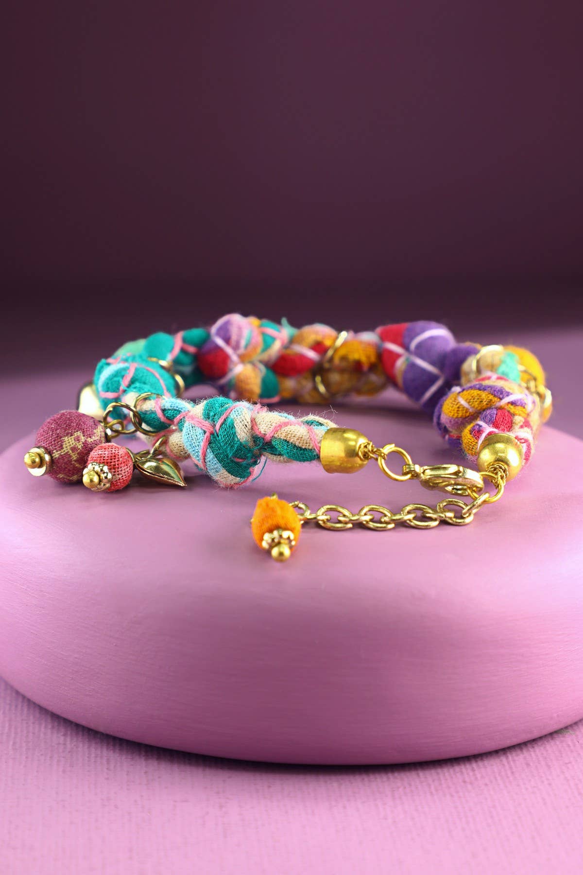 Handmade Link Bracelet with Colorful Accent Beads