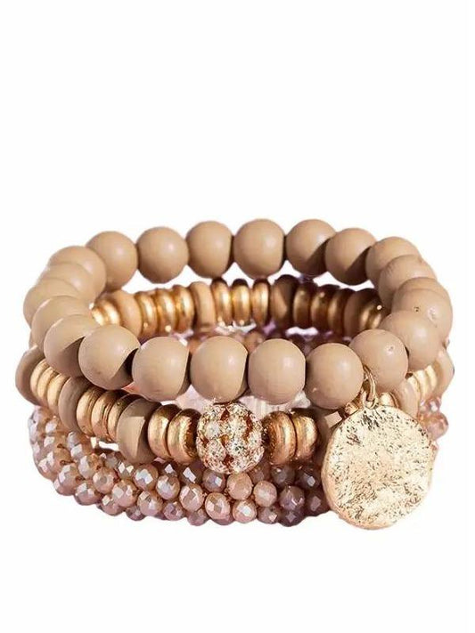 Reverent Nude 3-in-1 Stretch Bracelet w/ Hammered Charm