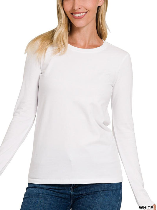 Simple Cotton Crew Neck Long Sleeve T-Shirt (3 Options)