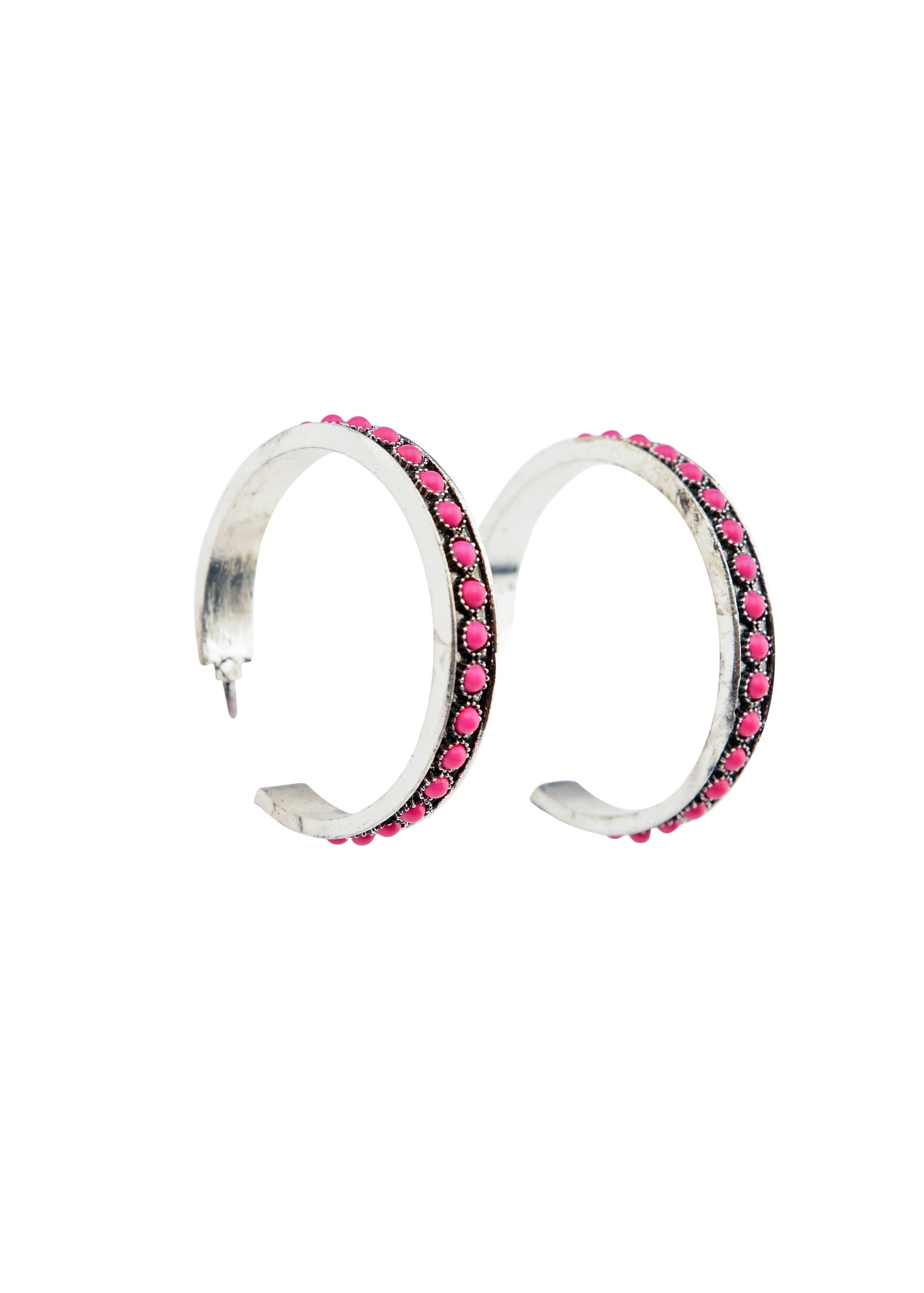 Burnished Silver and Pink Hoop Earring