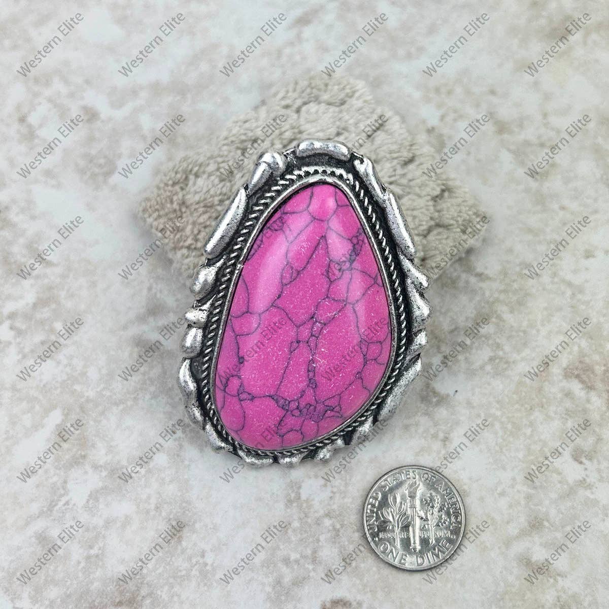 RGY230225-01-PINK Large Silver oval with hot pink stone stretch Ring