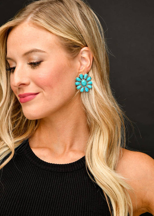 Turquoise Flower Cluster Post Earrings