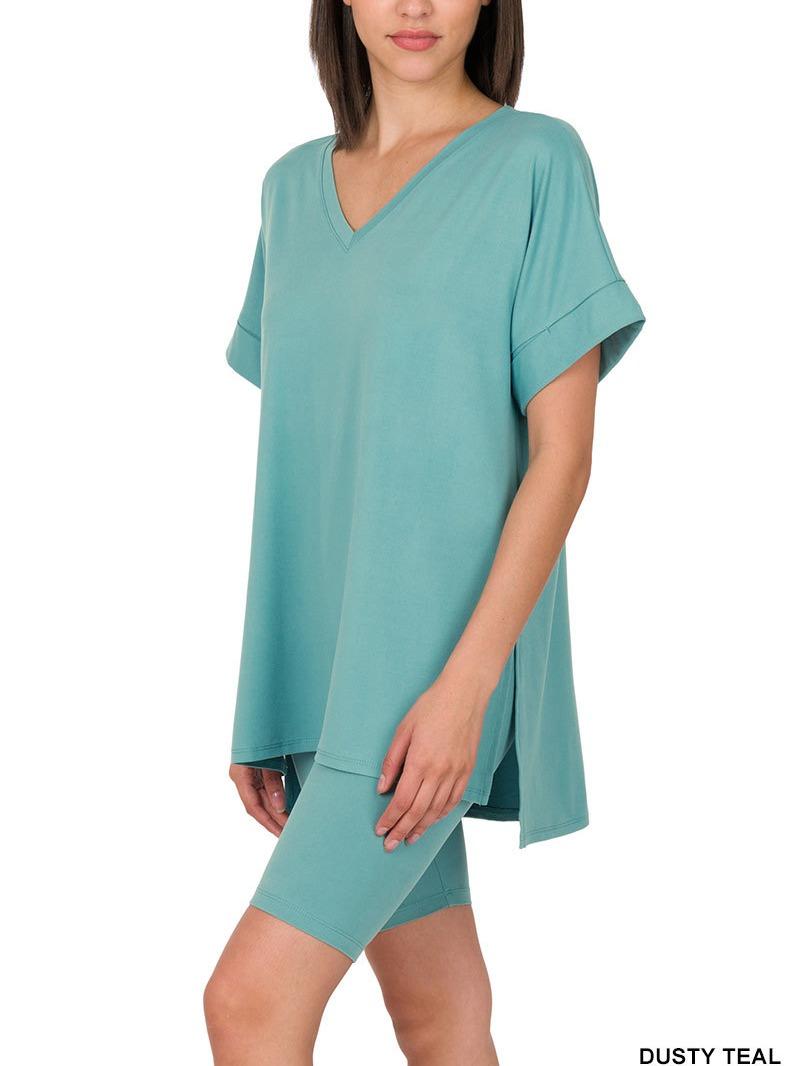 Elegant Comfort V-Neck Microfiber Top & Biker Shorts (12 Options)