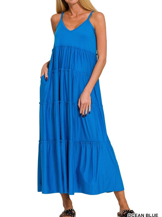 Sunrise V-Neck Maxi Tiered Dress w/ Side Pockets!! (6 Options)