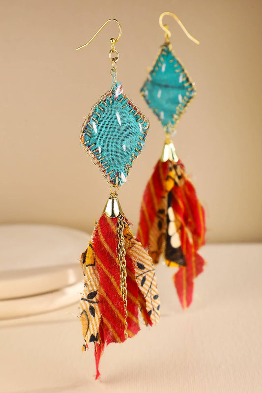 Handmade Diamond-shape Drop Earrings with Tassels