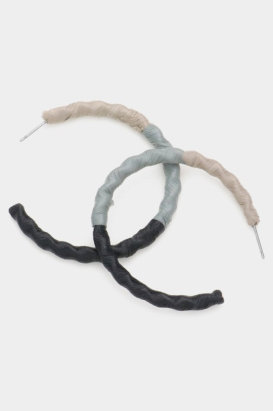 Raffia Wrapped Wavy Hoop Earrings