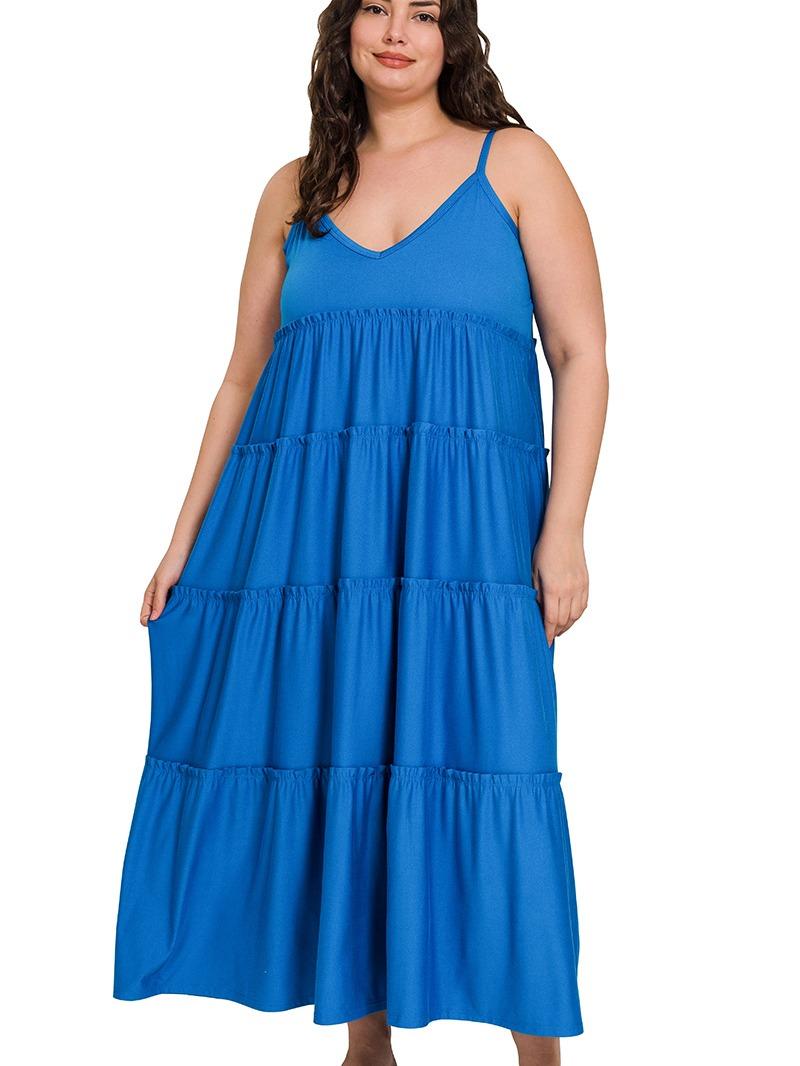 Plus Size Sunrise V-Neck Maxi Tiered Dress w/ Side Pockets!! (5 Options)