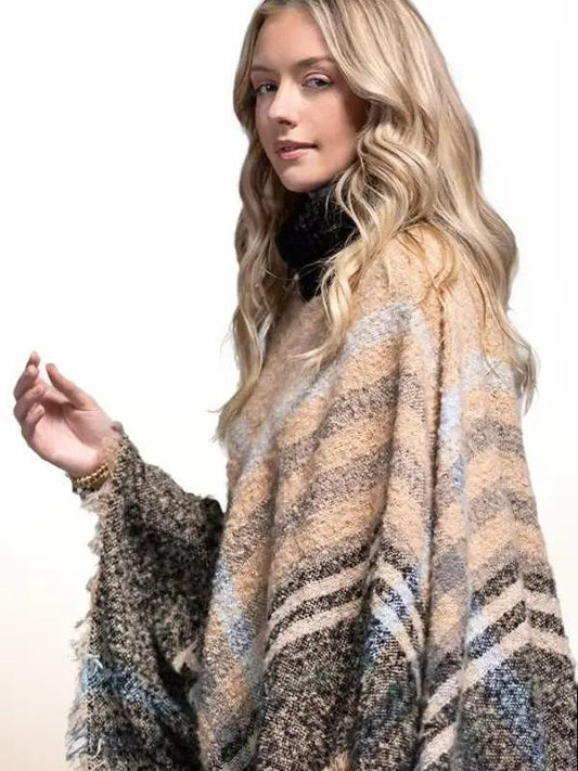 New York Turtleneck Plaid Poncho
