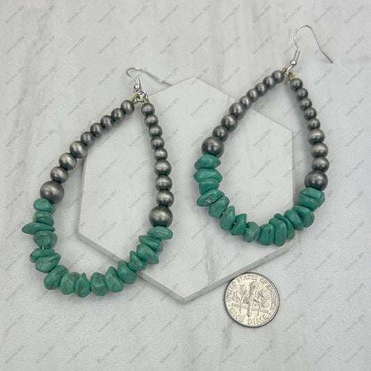 CER240805-14-SILVER-BLUE Silver Navajo pearl with blue turquoise stone chips Earrings