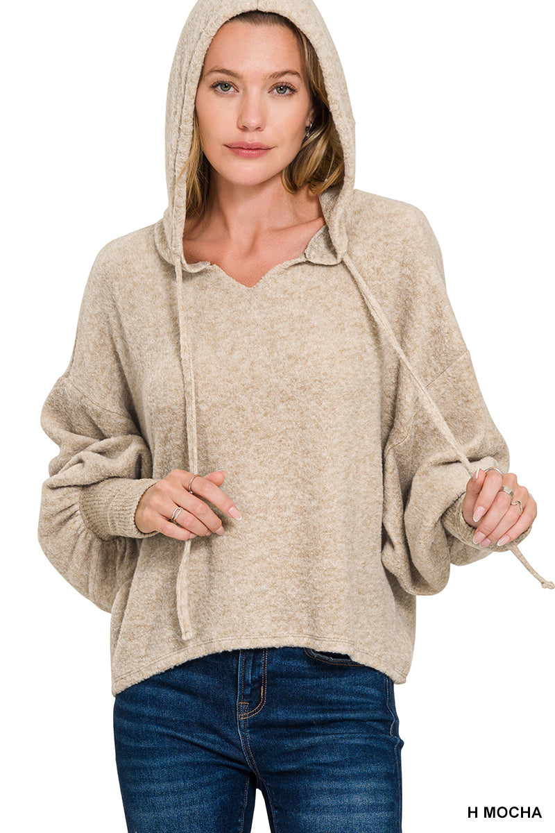 Soft Brushed Hacci Cropped Balloon Sleeve Hoodie (5 Options)
