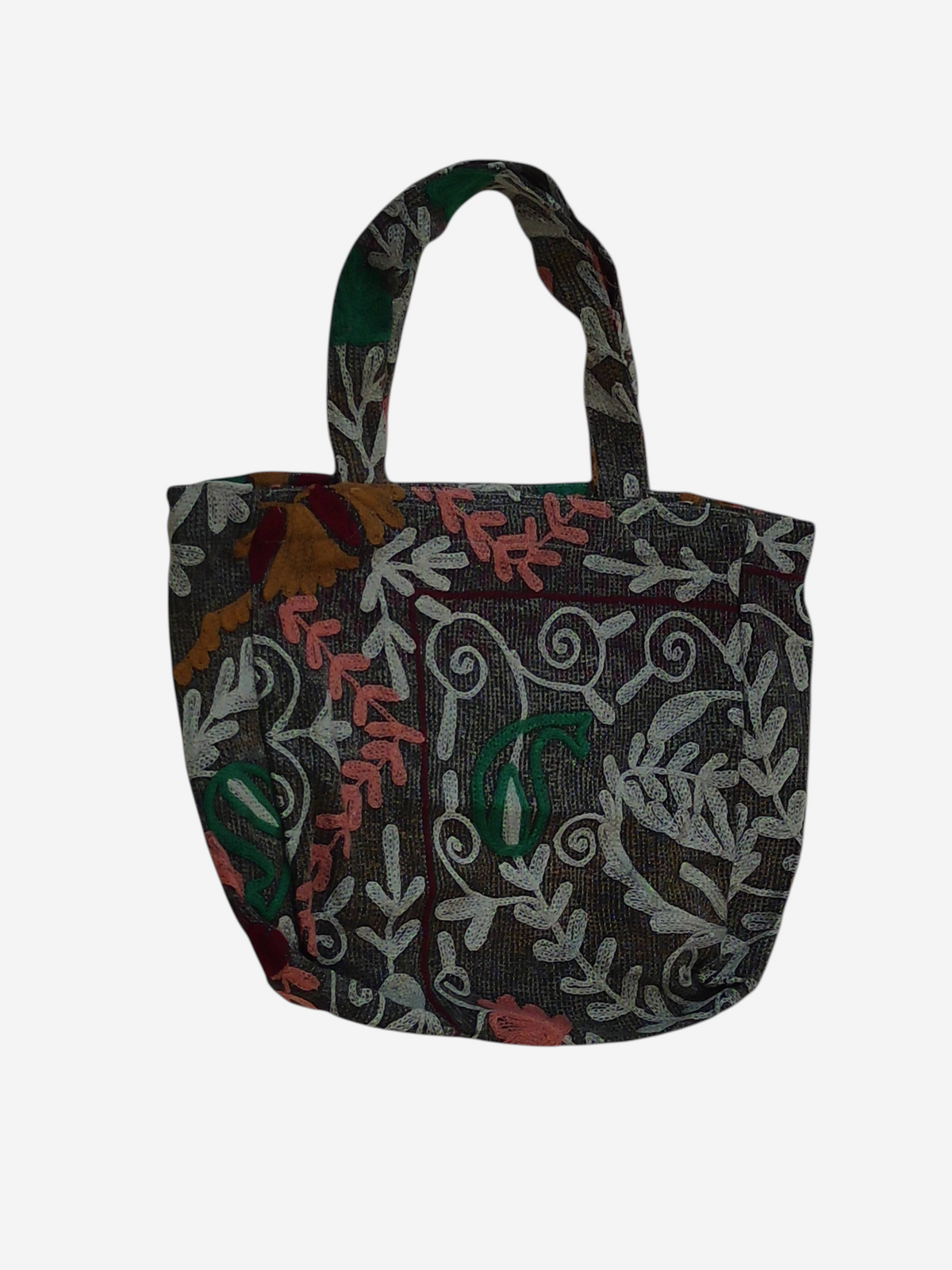 She Lives Beauty bohemian Kantha Suzani tote bag featuring intricate vintage patchwork and floral embroidery